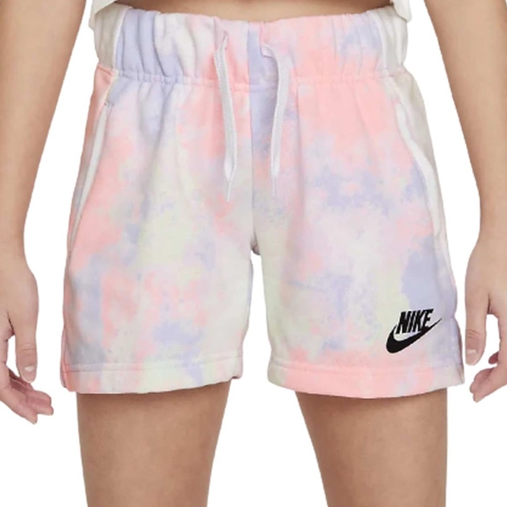 NWT Nike Sportswear Club Fleece Girls Shorts Medium Pastel Tie Dye